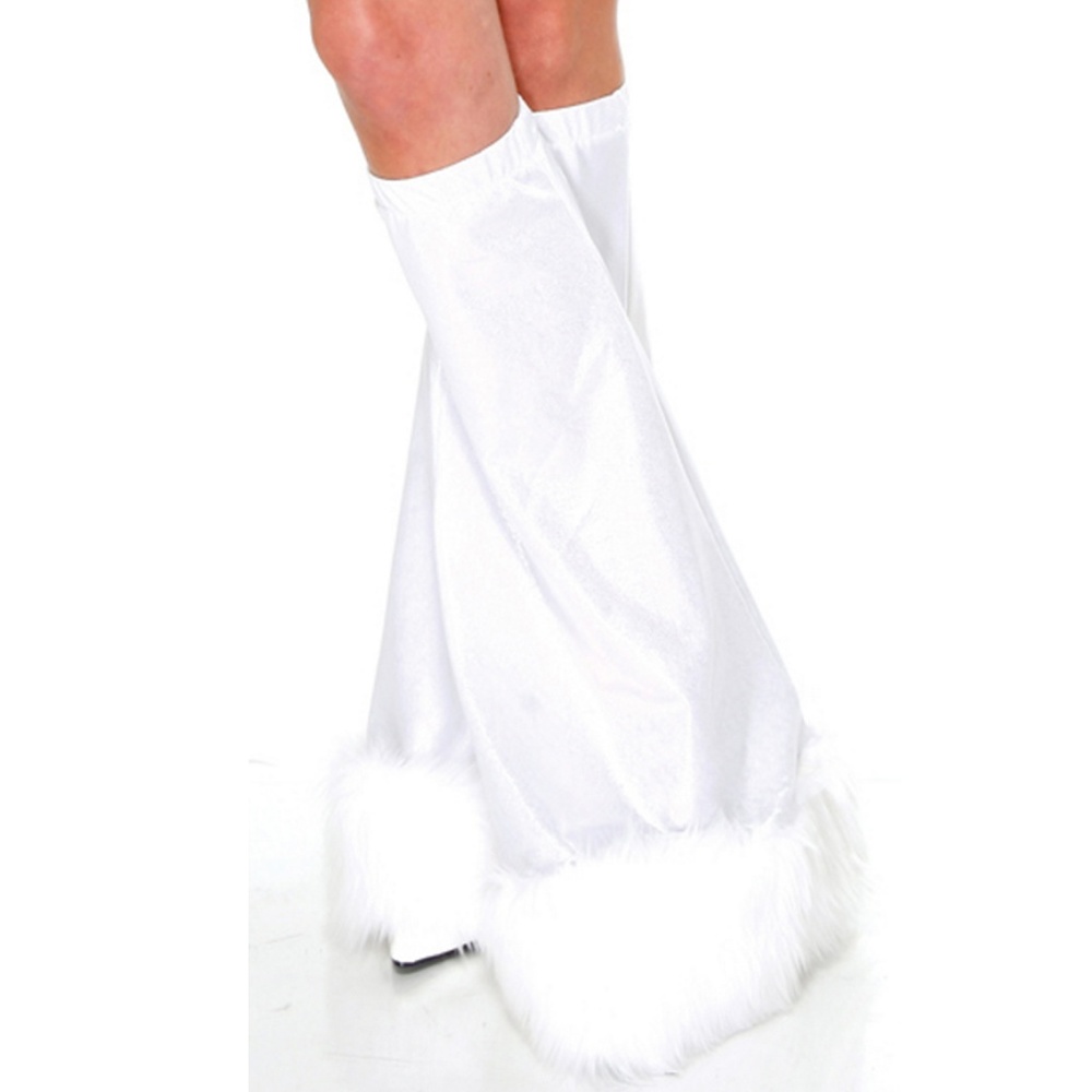 Fluffy Bell Bottom Legwarmers Fur Trim Flared White